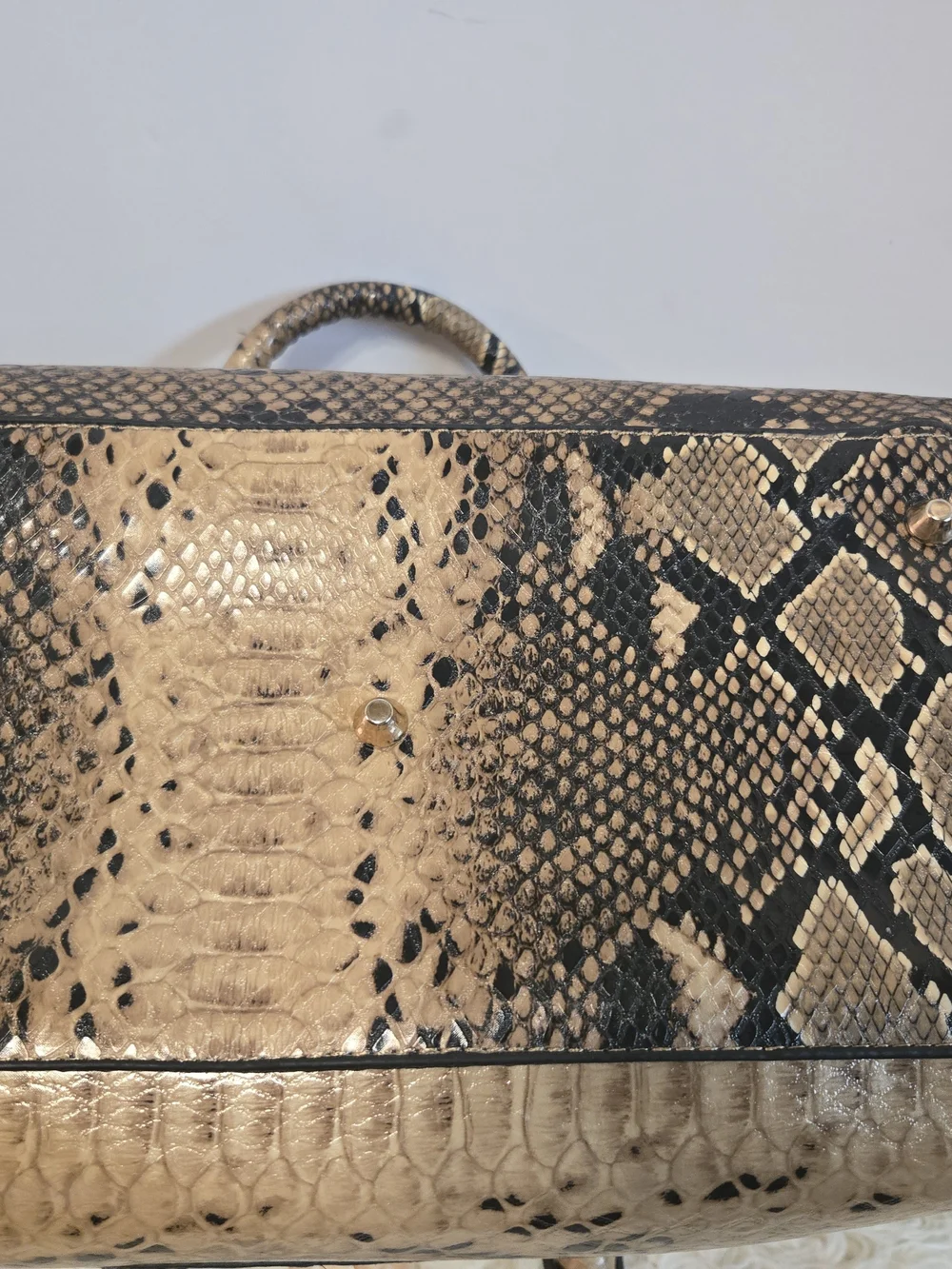 Glitter Dome Satchel in Taupe with Snake-Print Trim